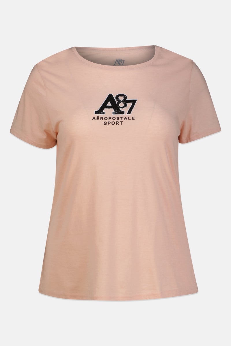 Aeropostale Women Plus Size Short Sleeves Outdoor T-Shirt, Peach - Image 2
